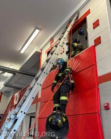 Simulating the rescue of an injured Firefighter from a second story window