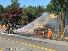 Sayville FD at scene of Ruptured Natural Gas Main.